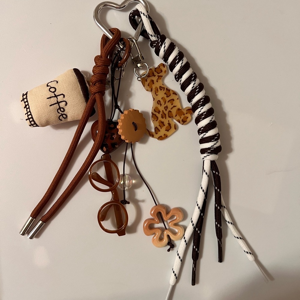 Brown and White Keychain/ Bag Charm Set